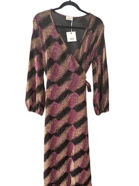 Wrap Dress by Nekane/NKN Purple Black with Gold Threading Stretch Size L